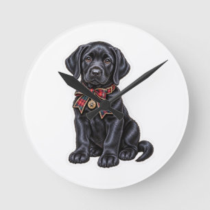 Cute Black Labrador Retriever Holiday Pocketwatch Round Clock