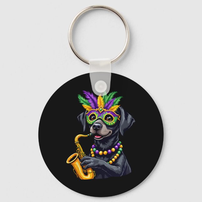 Cute Black Labrador Retriever Playing Saxophone Ma Key Ring (Front)