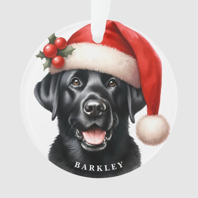 Cute Black Labrador Retriever Santa Dog Christmas Ornament (Front)