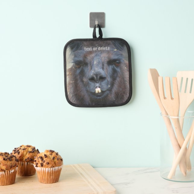 Cute Black Llama Face Personalised  Pot Holder (Insitu(Hanging))
