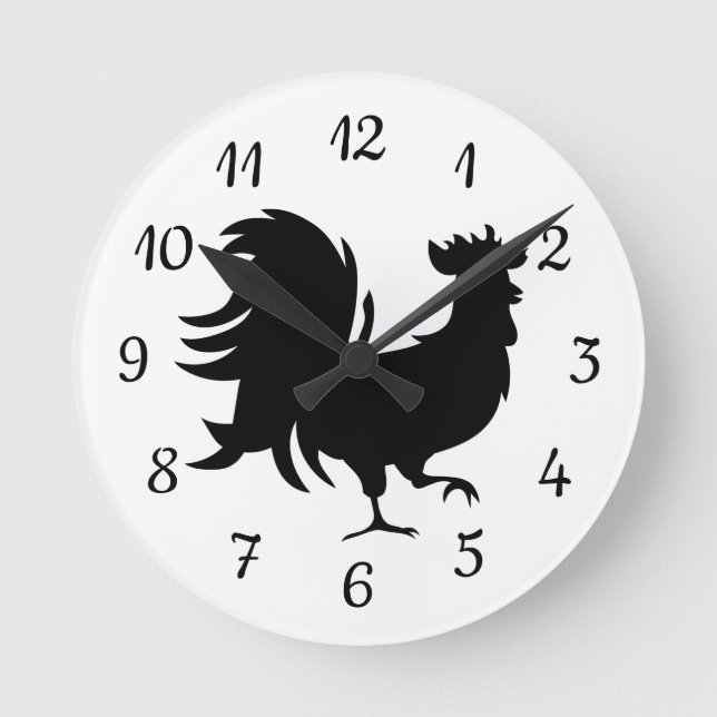 Cute Black lucky rooster  Round Clock (Front)