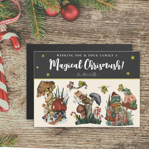Cute Black Magic Mushroom Magnetic Christmas Card