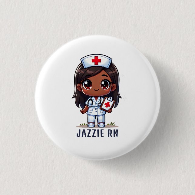 Cute Black Manga Nurse Cartoon Personalised 3 Cm Round Badge (Front)