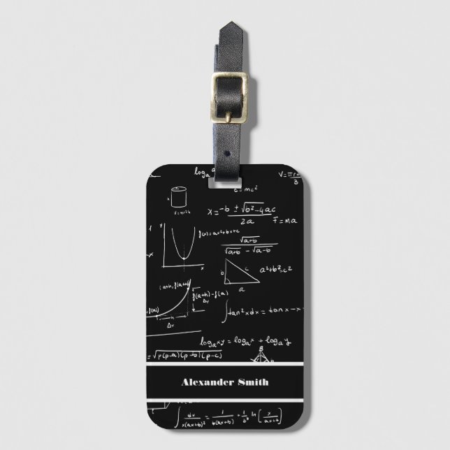 Cute Black Math Equations Pattern Travel Luggage Tag (Front Vertical)