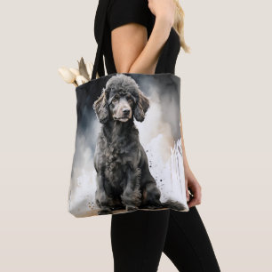 CUTE BLACK MINIATURE POODLE PUPPY DOG TOTE BAG