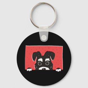 Cute Black Miniature Schnauzer Puppy Key Ring