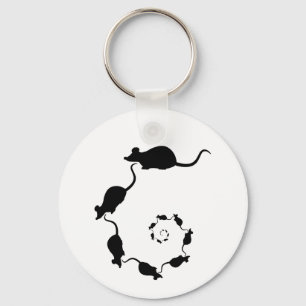 Cute Black Mouse Design. Spiral of Mice. Key Ring