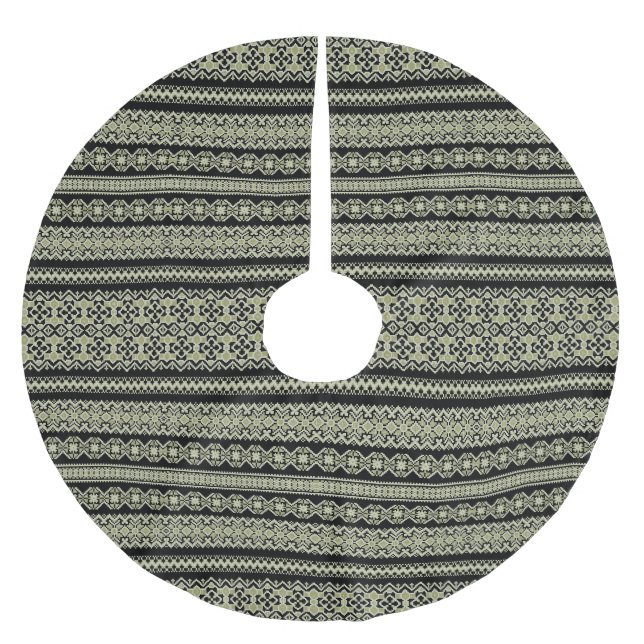 Cute black olive ukraine ornament background brushed polyester tree skirt (Front)