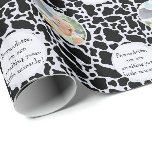 Cute Black on Blue Cowhide Print Photo Sentiment Wrapping Paper