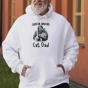 Cute Black on White Scuba Diving Cat Dad Hoodie