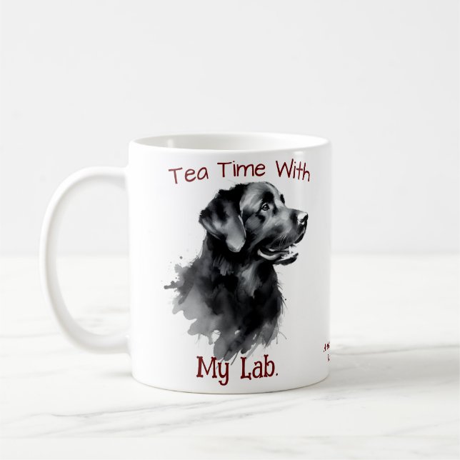  Cute Black on White ''Tea Time with My Lab'' Coffee Mug (Left)