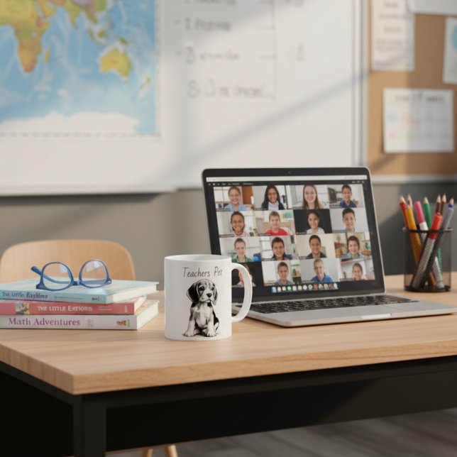Cute Black on White Teachers Pet Beagle Coffee Mug (Creator Uploaded)