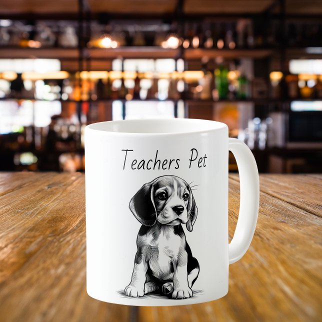 Cute Black on White Teachers Pet Beagle Coffee Mug (Creator Uploaded)