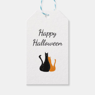 Cute Black Orange Halloween Cats Gift Tags
