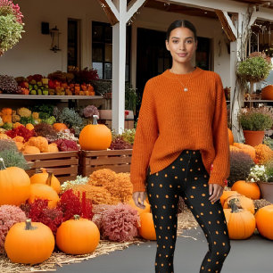 Cute Black Orange Polka Dots Pattern Leggings