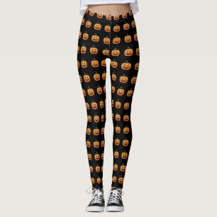 Cute Black Orange Pumpkins Halloween Leggings