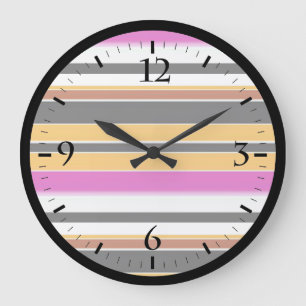 Cute black orange stripes large clock