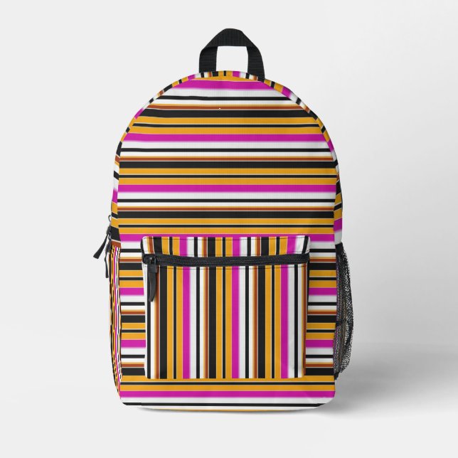 Cute black orange stripes printed backpack (Front)
