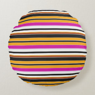 Cute black orange stripes round cushion