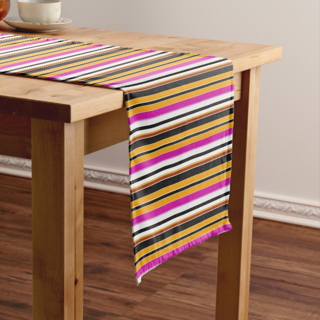 Cute black orange stripes short table runner (In Situ)