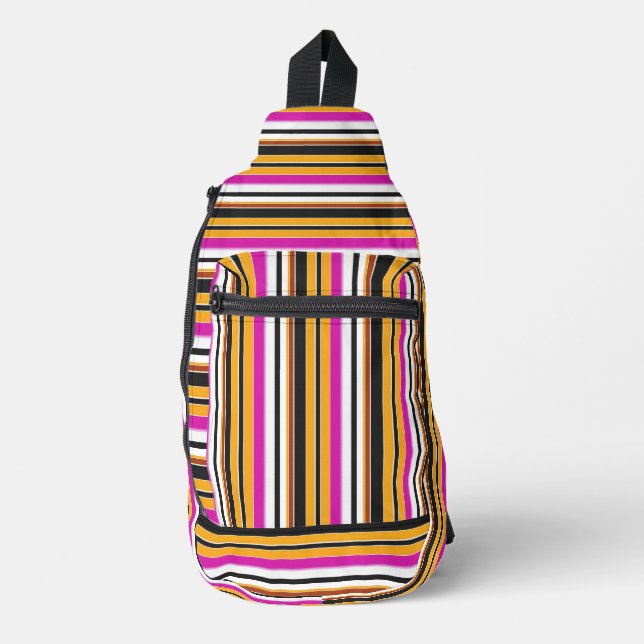 Cute black orange stripes sling bag (Front)