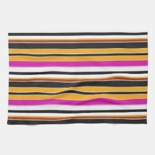 Cute black orange stripes tea towel