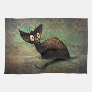 Cute Black Oriental Cat Tea Towel