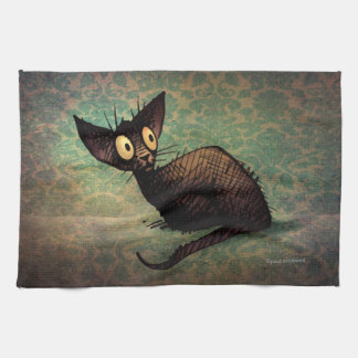 Cute Black Oriental Cat Tea Towel