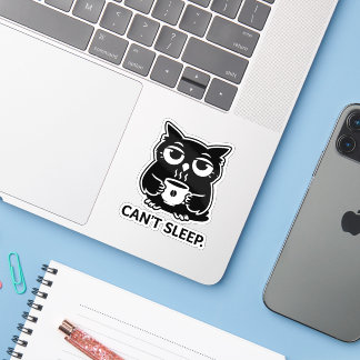 Cute Black Owl Can't Sleep Coffee Cup Illustration