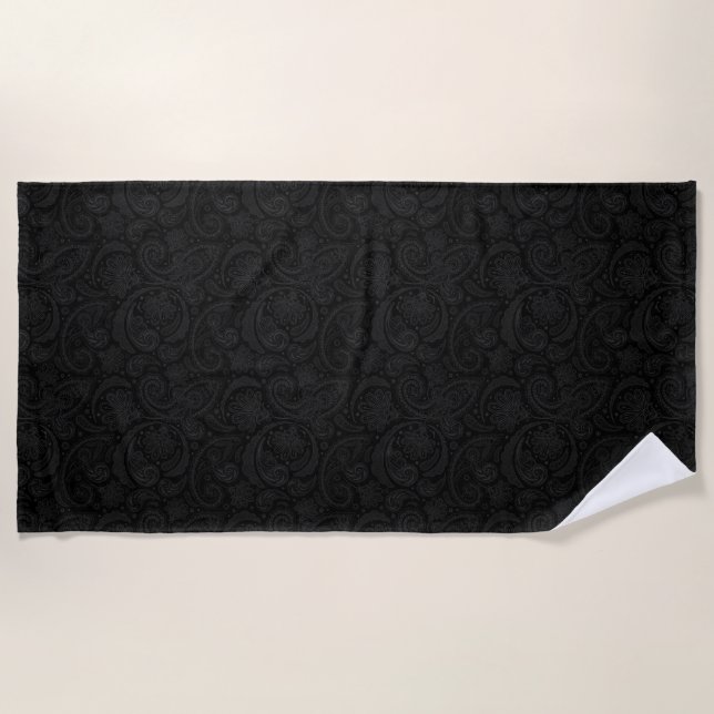Cute black paisley pattern beach towel (Front)