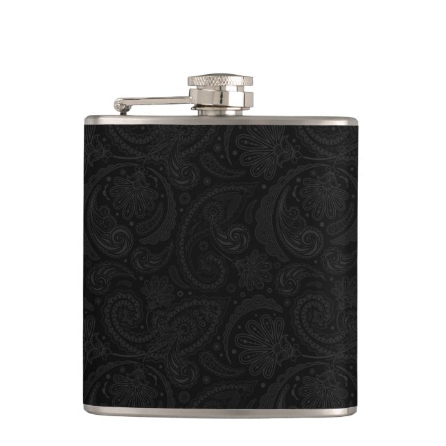 Cute black paisley pattern hip flask (Front)