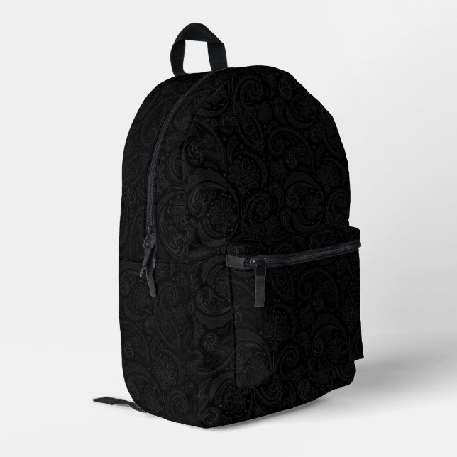 Cute black paisley pattern leggings printed backpack (Back Corner Left)