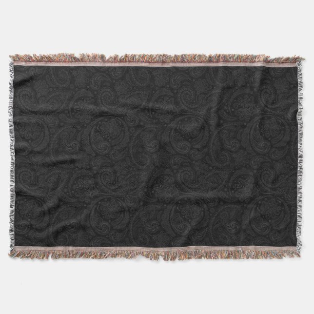 Cute black paisley pattern throw blanket (Front)