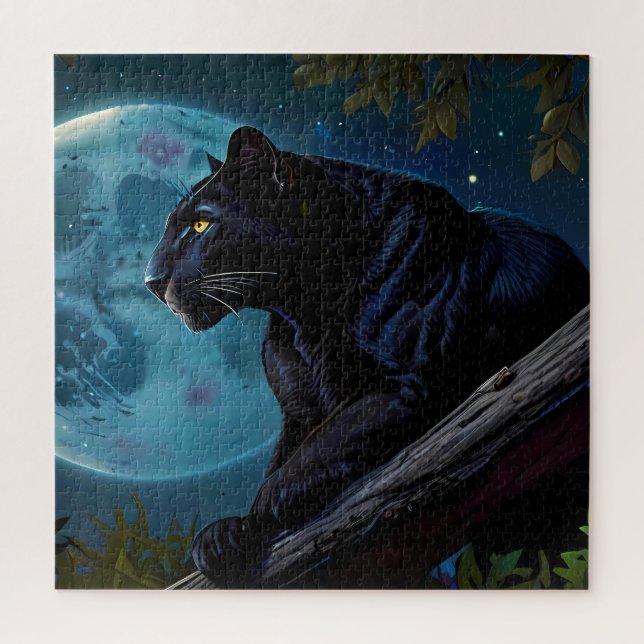 Cute Black Pantha laying on a Tree Blue Moon Jigsaw Puzzle (Vertical)