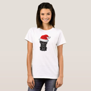 Cute Black Panther Cub Wearing a Santa Hat T-Shirt