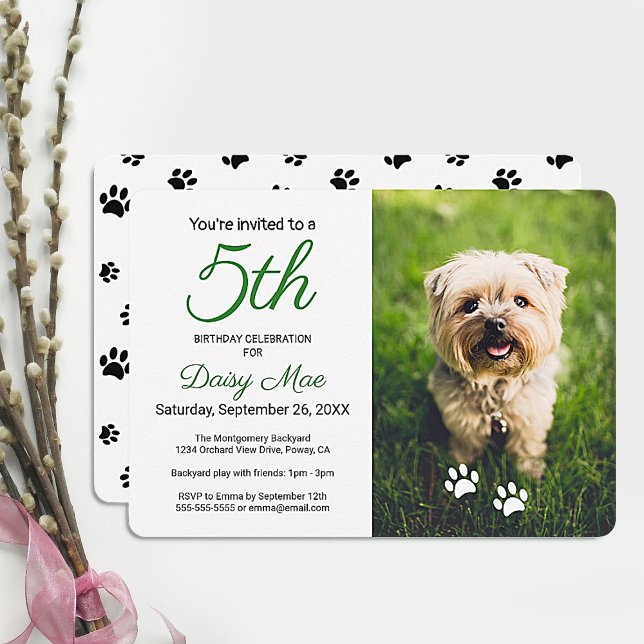 Cute Black Paw Prints Pet Birthday Party Photo Invitation (Creator Uploaded)