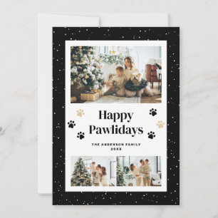 Cute Black Paw Prints Snow Photo Happy Pawlidays Holiday Card