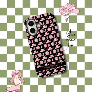 Cute Black Personalised Girly Pink Cowgirl iPhone 16 Case
