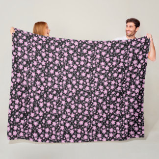 Cute Black Pink Beautiful Cherry Blossom Fleece Blanket