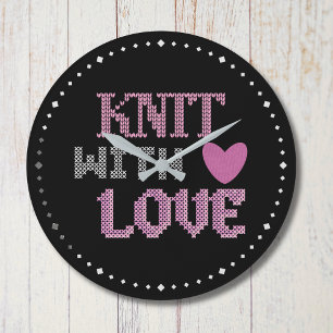 Cute black pink knit with love  large clock