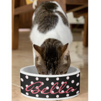 Cute Black Pink Polka Dots Cat Kitty Pet Name Food