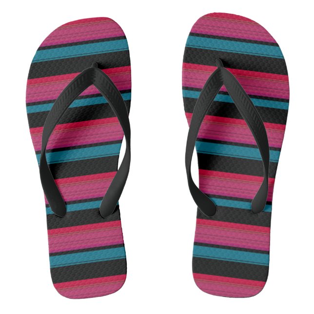 Cute black pink stripes jandals (Footbed)