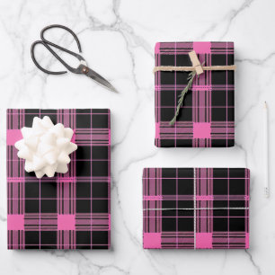 Cute black pink tiled plaid pattern wrapping paper sheet