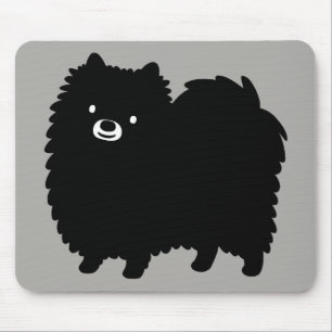 Cute Black Pomeranian Poofy Pom Cartoon Dog Mouse Pad
