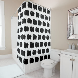 Cute Black Pomeranians Pattern Fluffy Dog Shower Curtain