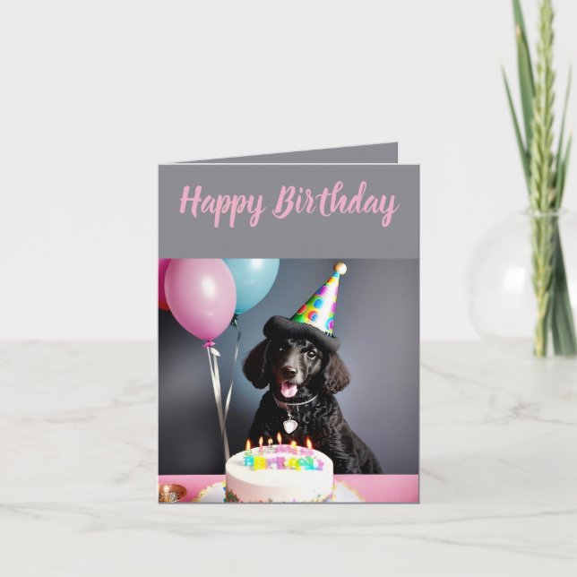 Cute Black Poodle Birthday Card (Front)