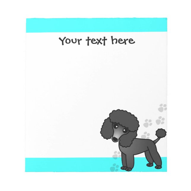 Cute Black Poodle Cartoon Blue Paw Print Notepad (Front)