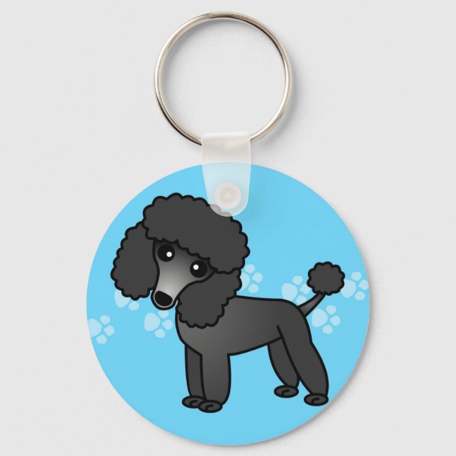 Cute Black Poodle Cartoon Key Ring (Front)