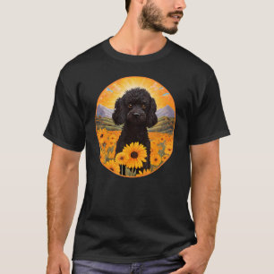 Cute Black Poodle Colourful Flower Mountain Sunset T-Shirt