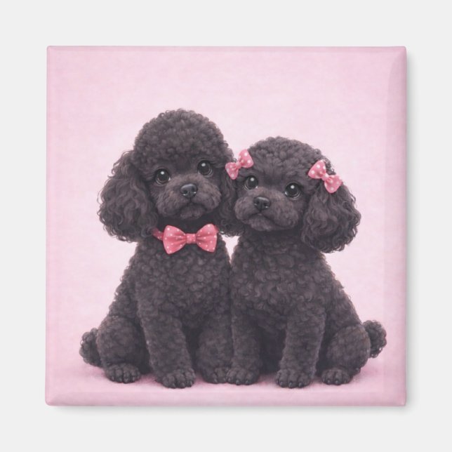Cute Black Poodle Couple Valentine Illustration  Magnet (Front)